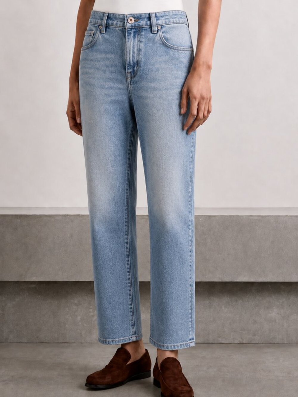 Brunello Cucinelli Monili Jeans Blue Distress Denim Retro Straight 29x27 Size 6